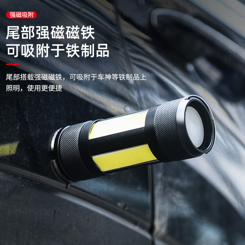 Cross-border new USB charging strong light COB magnetic output work light Auto repair lighting Camping light LED flashlight