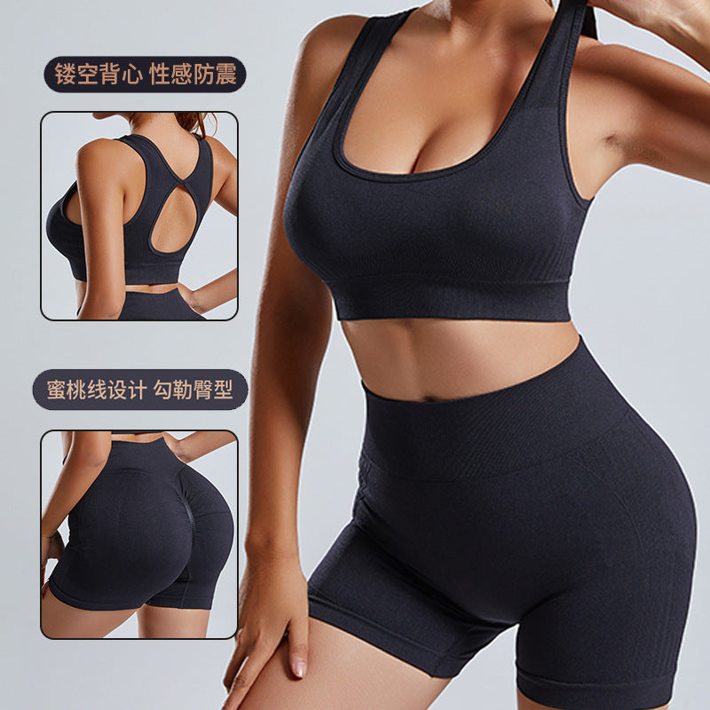seamless knitting yoga suit spring and summer shortcut out beautiful back sexy sports bra fitness suit for women