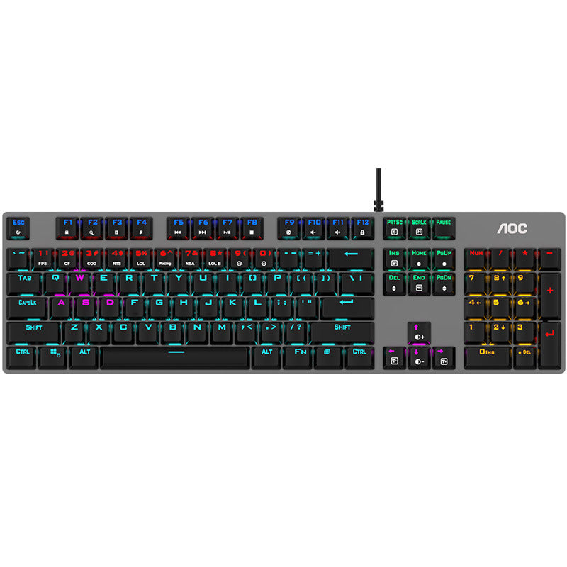 Aoc gk410 true mechanical keyboard and mouse combo - gaming set with mixed lighting, blue switches, wired usb, for desktop and laptop gaming