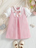 cross-border hot-selling lace bow preppy chic baby girl faux two-piece chanel-inspired princess dress