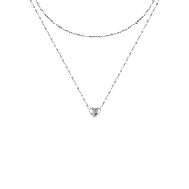 European and american cross-border hot-selling layered small fluffy heart pendant necklace heart classic simple versatile clavicle chain wholesale