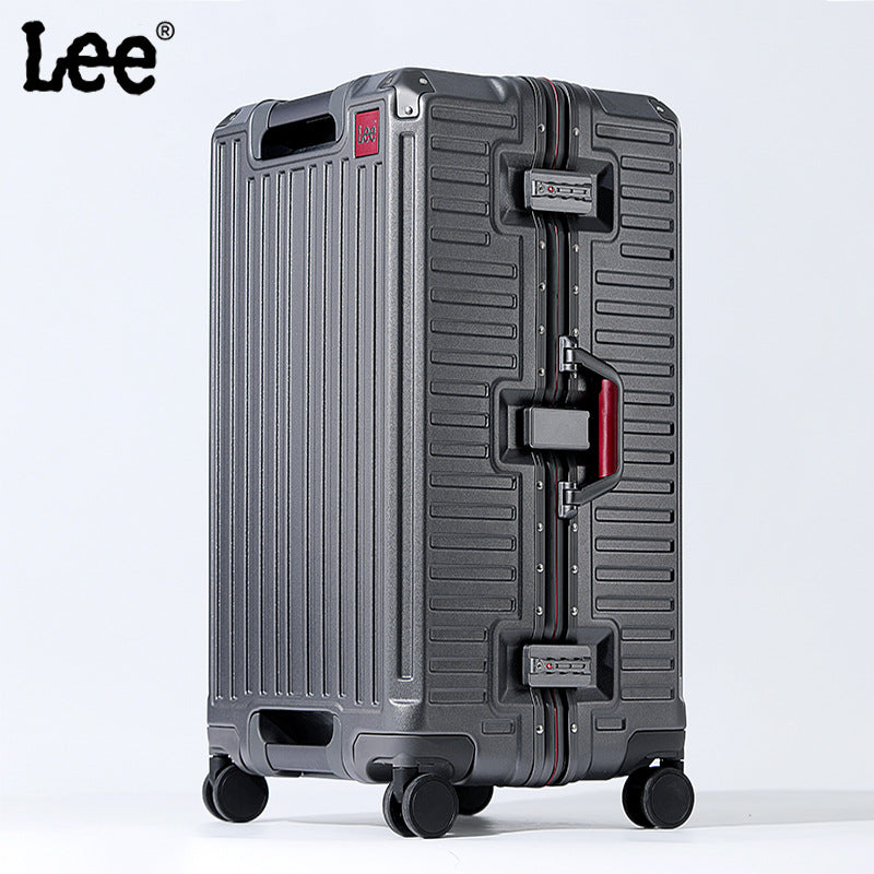 Large capacity suitcase Women's high-value trolley case Aluminum frame universal wheel suitcase 30-inch password bag leather case