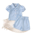 Children's clothing shein cross-border girlsuit blue stripesshirt+shorts