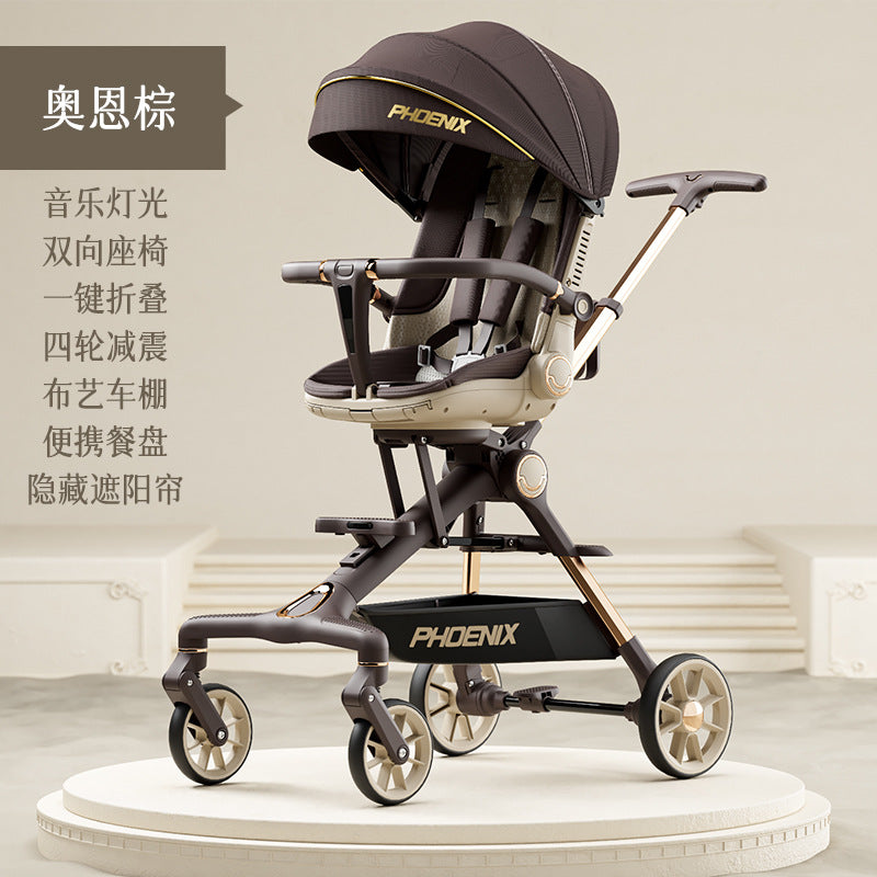 Phoenix baby walking artifact can sit and lie down, lightweight and foldable two-way baby trolley, high landscape four wheels