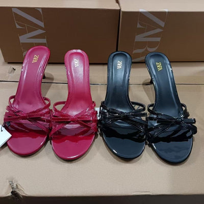 Za women's shoes 2025 new summer collection: high heels, stilettos, bowknot and thin strap embellished shoes