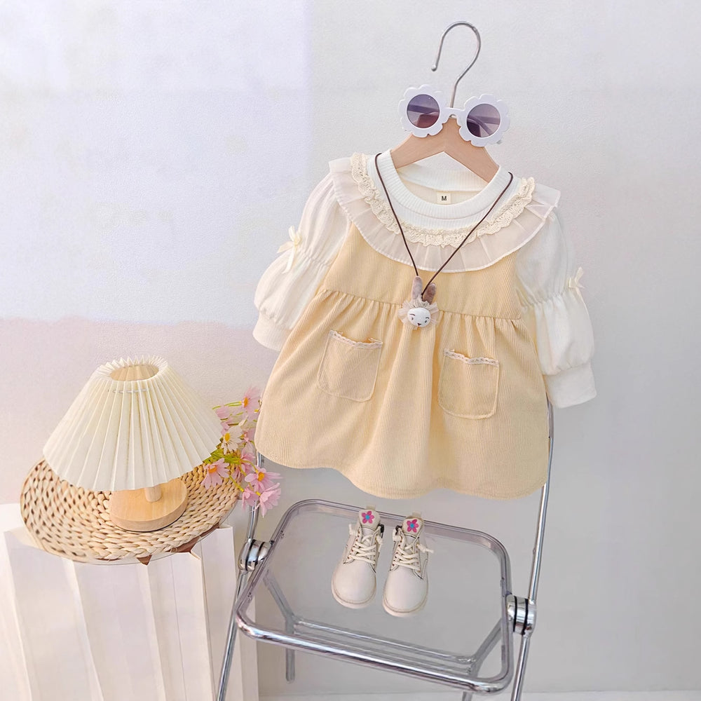 Baby girl autumn dress  new arrival: faux two-piece ruffle collar long sleeve princess dress - hot seller!