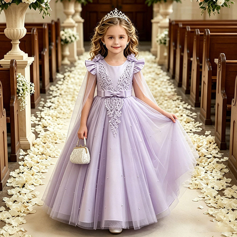 foreign trade girl's dress shawl tulle  new flower girl wedding dress small flying sleeves kids princess dress in stock