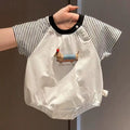 Summer jumpsuit short-sleeved stripes baby clothes full moon style khaki cartoon outing triangle bag butt clothes crawling suit
