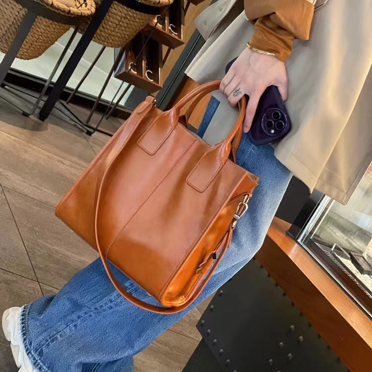2025 new large capacity bag spring/summer fashionable elegant work commute genuine leather crossbody tote handbag - direct sales