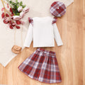 Kids' long-sleeve ruffle-trimmed plaid skirt set - clearance sale