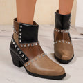 plus size 26 fall and winter new arrival studded side zipper short boots women's european and american pointed toe thick heel chelsea boots wholesale