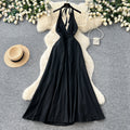 Vacation style halter pure desire dress women's spring and summer yellow a-line skirt high waist waist atmosphere fairy skirt