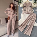 Fashionexportv necksweetcardigantopsloose pantsknittingtwo-piece setfemalefall and winter silmelegantsuit