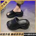 2025 summer new women's platform slides - black criss-cross heeled wedge sandals, 9cm height increasing thong sandals