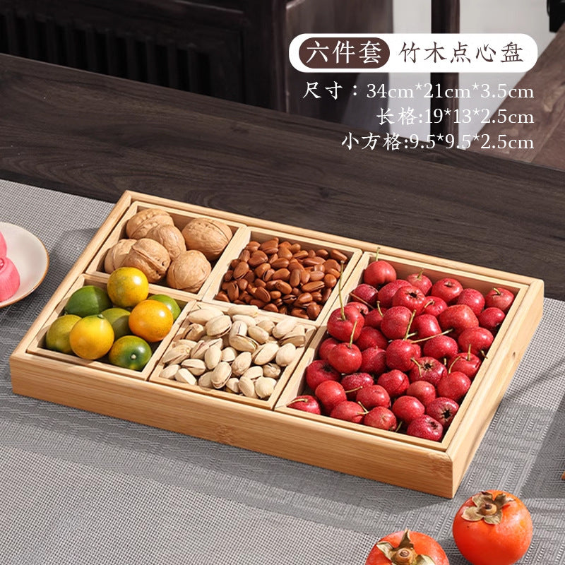 Wooden tray for tea brewing, dried fruit, afternoon tea snacks, and dim sum – original paulownia wood chinese-style multi-compartment tea tray