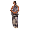 European and american cross-border women's fashion:  summer new collection - stylish and elegant striped sleeveless halter top with high-waisted pants set