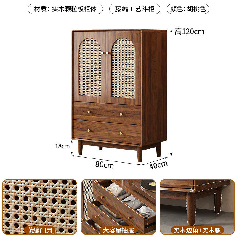 Retro rattan solid wood frame TV cabinet household coffee table combination small apartment living room storage locker integrated new model