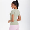 Spring/summer new one-piece knit short-sleeve crew neck sports t-shirt - running, fitness, slim-fit, breathable yoga top for women