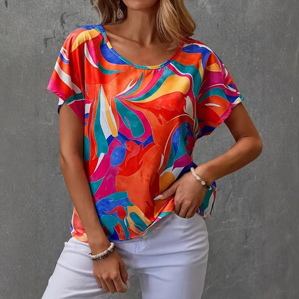 Europe, America 2025 Women's Crew Neck Printed Loose and Comfortable Casual Shirt
