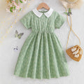 Exportsummergirldress doll collar short sleeve mint greenstereo small flower freshkids princess skirt skirt