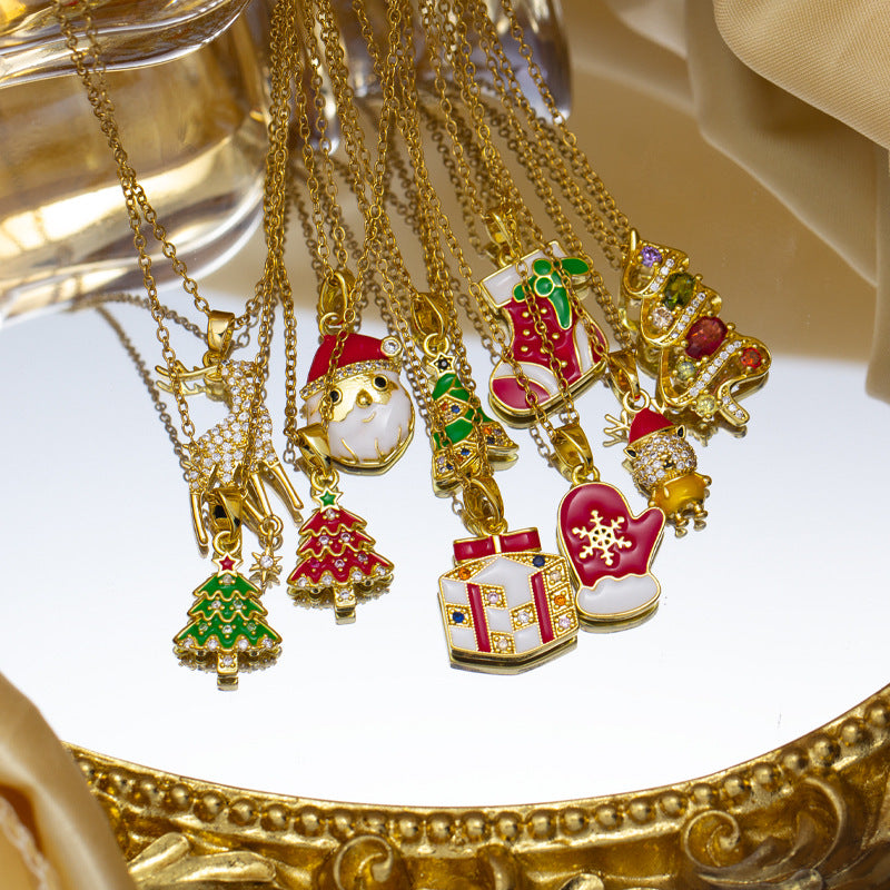 【titanium steel】christmas european and american santa claus reindeer snowman bell necklace - creative design, versatile necklace