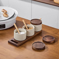 Japanese ceramic seasoning jar set - salt, msg, chicken bouillon, chili sauce, condiment storage for home kitchen, commercial restaurant, and hotel use