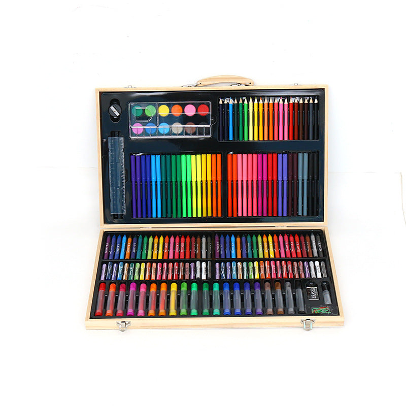 Customized 180-piece wooden box painting set can be customized LOGO children's painting watercolor pen crayon art brush