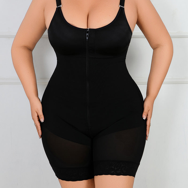 260g hard mesh cross-border body shaping one-piece shaping hip cover corset zipper button body shaping bodysuit