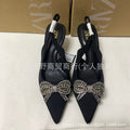 Za2022new arrival sandals women's high heels pointed toe back strap bows rhinestone chain bright decoration stiletto flats women's shoes