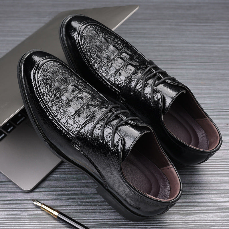 Crocodile leather dress shoes for men - business, summer, breathable, british style, casual, hidden heel, groom wedding shoes