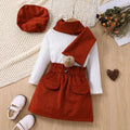 European and american cross-border children's fashion long-sleeved dress set with pom-pom scarf + beret 4-piece outfit