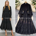 French style women's dress: court-inspired, slim-fit, hollow-out lace panel, flowy maxi dress for vacation