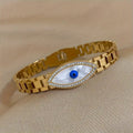 new stainless steel hollow watch pattern blue devil's eye golden open bracelet ins fashion temperament