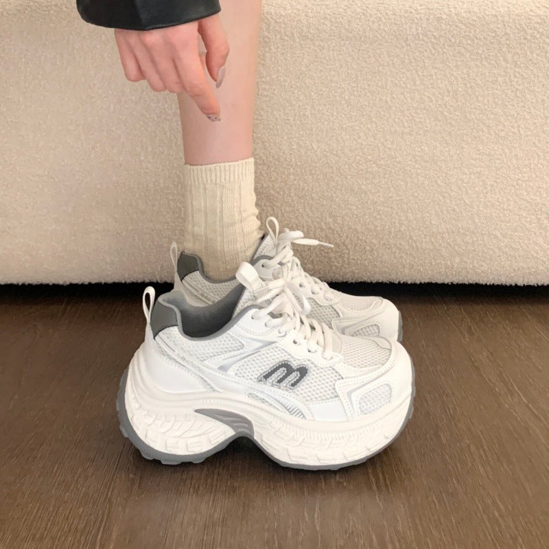 Thick sole heightened dad shoes 2026new arrivaleasiest for matchniche style breathable casual sports shoes running shoes ins trendy shoes women's shoes