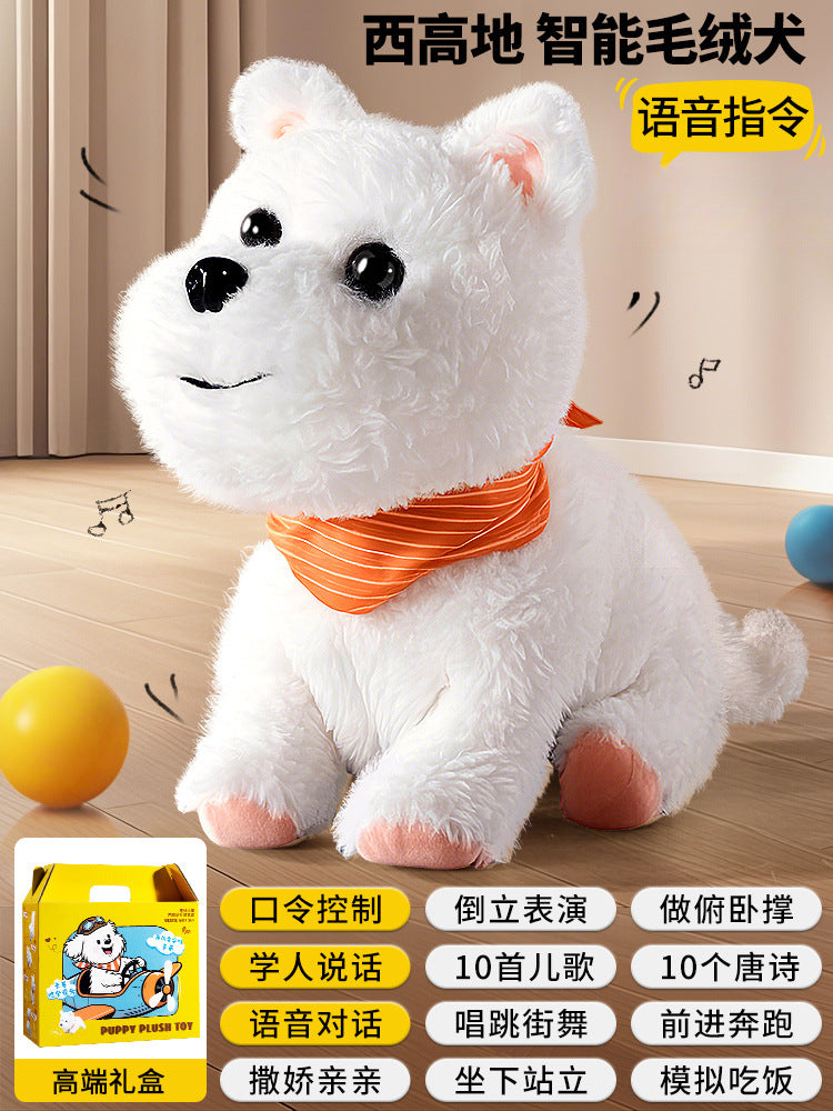 Kids' electric realistic plush toy dog - walks, barks, moves, learns to talk, licks - electronic dog for boys and girls