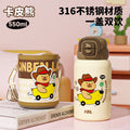 Kids' insulated water bottle, 316 food-grade stainless steel, eco-friendly pu sleeve, double-drink straw cup for elementary school students