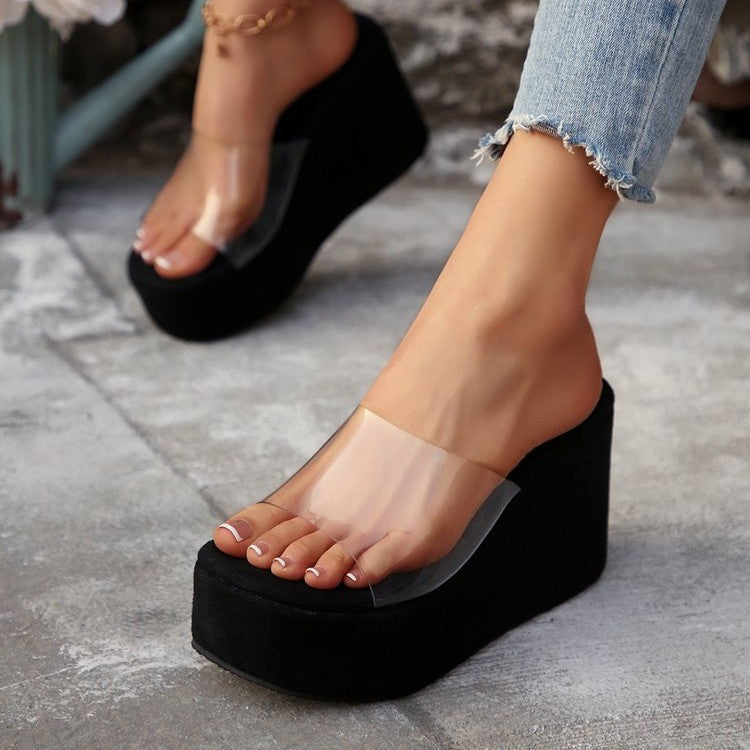 exportplus sizenew arrival one strap transparent open toe platform cake thick solewaterproof platform wedge outwear sandals and slippers for women