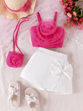 Kids clothing cross-border exclusive for european and american girls new arrival children's suspender tops+shorts+bag suit