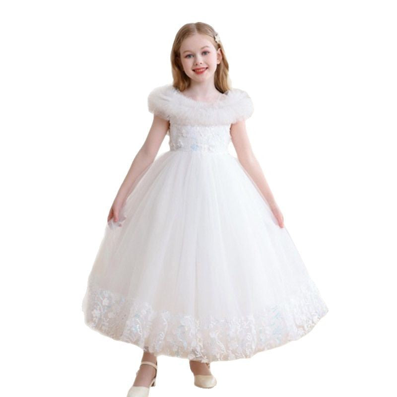 new arrivalkids dress flower girl wedding dress long skirt lace mesh tutu birthday party princess dress wholesale