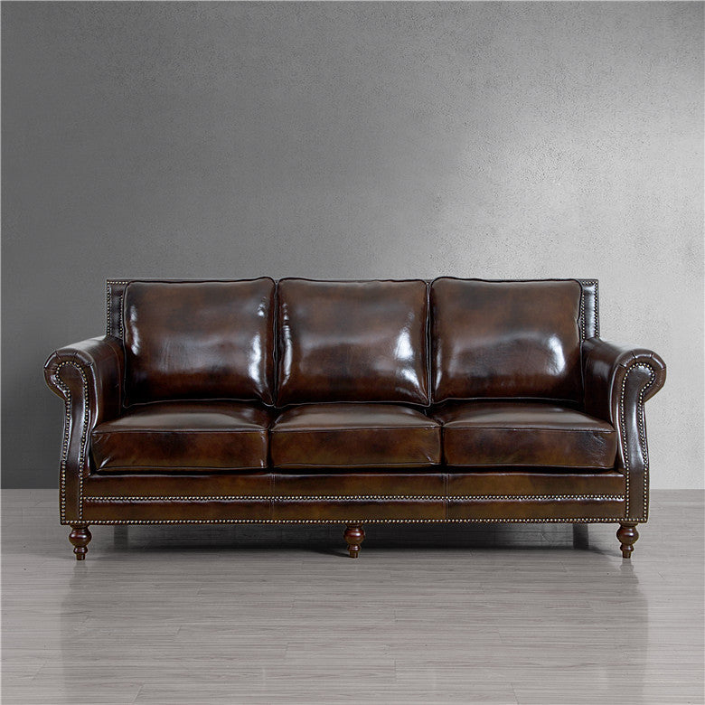American country solid wood living room sofa retro single double three villa model room small apartment leather sofa