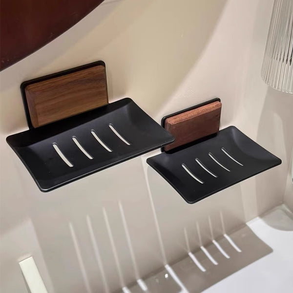 Walnut soap box Wall-mounted non-punching solid wood soap box Drain box Household soap rack Soap rack