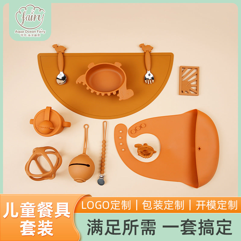 Children's silicone tableware Customized anti-drop baby complementary food Children's tableware Food grade silicone baby tableware set