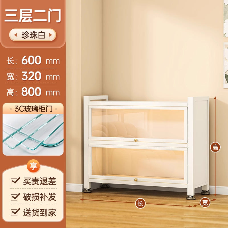 Steel bookcase glass door bookshelf for home living room storage cabinet floor-standing dust-proof figure display cabinet iron storage rack