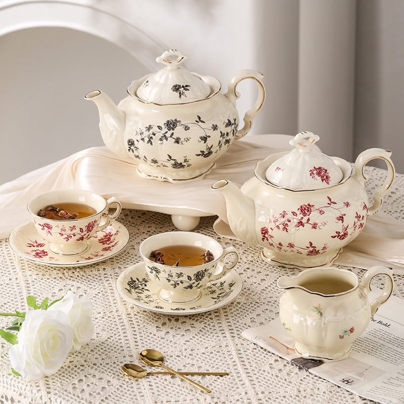 European-style stylish palace style ceramic coffee cup and saucer floral afternoon tea cup teapot milk pot sugar pot stylish combination