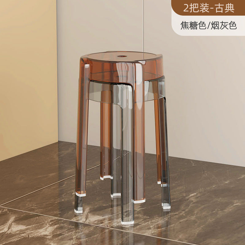 Acrylic plastic stool can be stacked household thickened modern simple stacked transparent chair windmill round rubber bench