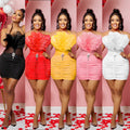 X6278 cross-border   fashion women's solid color feather bandeau sleeveless mini dress