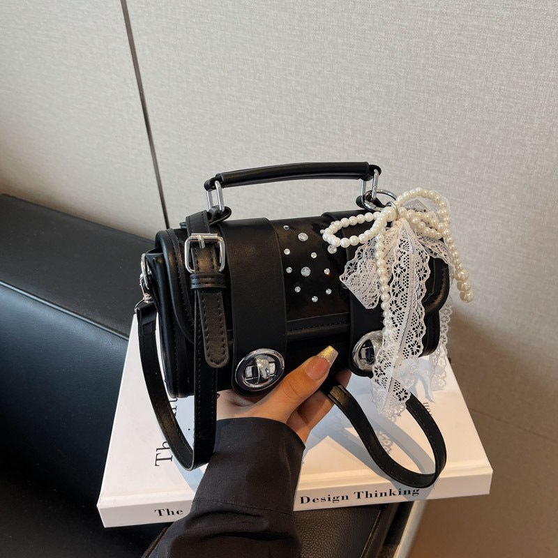 Fashion niche design diamond-encrusted small square bag 2025 summer new fashionable foreign style Cambridge bag simple shoulder messenger bag