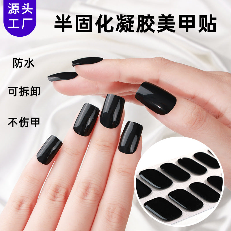 Zhengxiang new semi-cured gel nail art sticker solid color pure green onion gel UV nail sticker simple baking lamp gel nail art