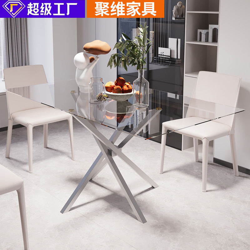 Factory direct wholesale custom modern minimalist tempered glass office desk conference table carbon steel design transparent home dining table