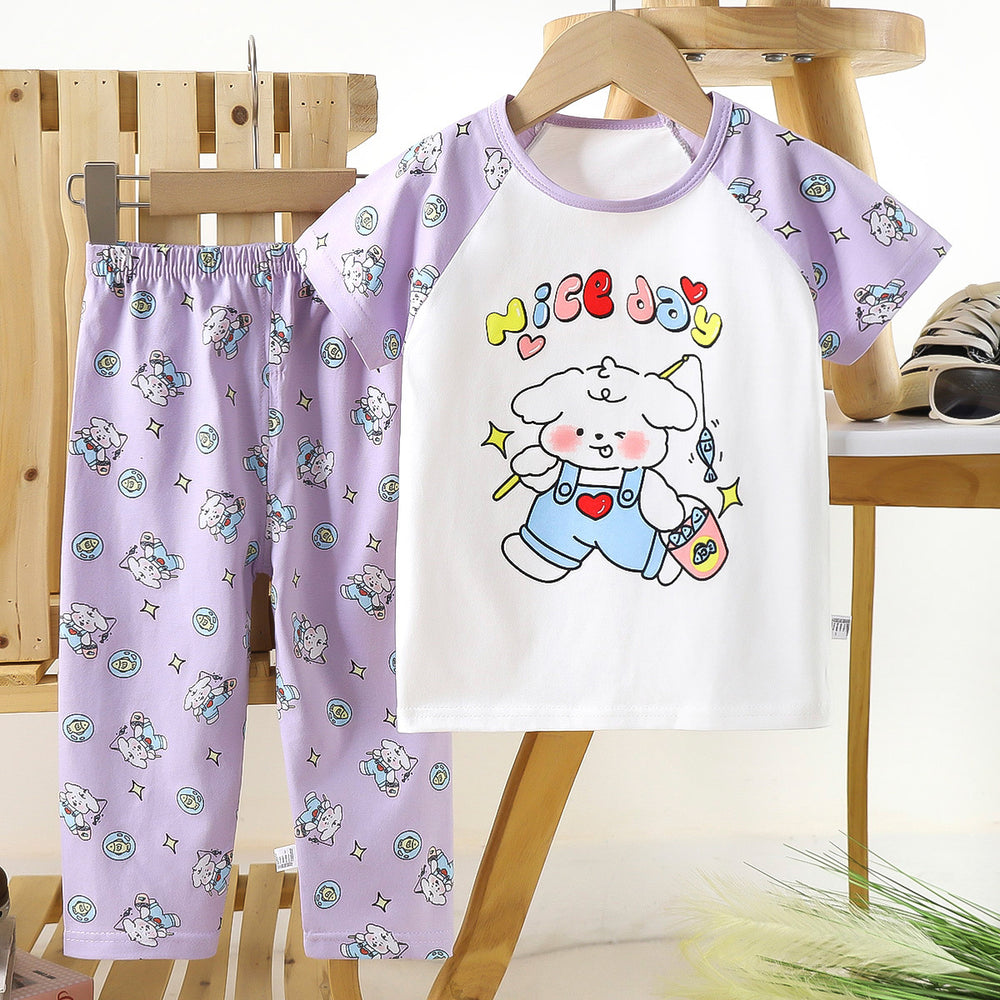 Kids' short-sleeve cotton set: summer t-shirt & pajamas for boys & girls - perfect for home wear and sleepwear